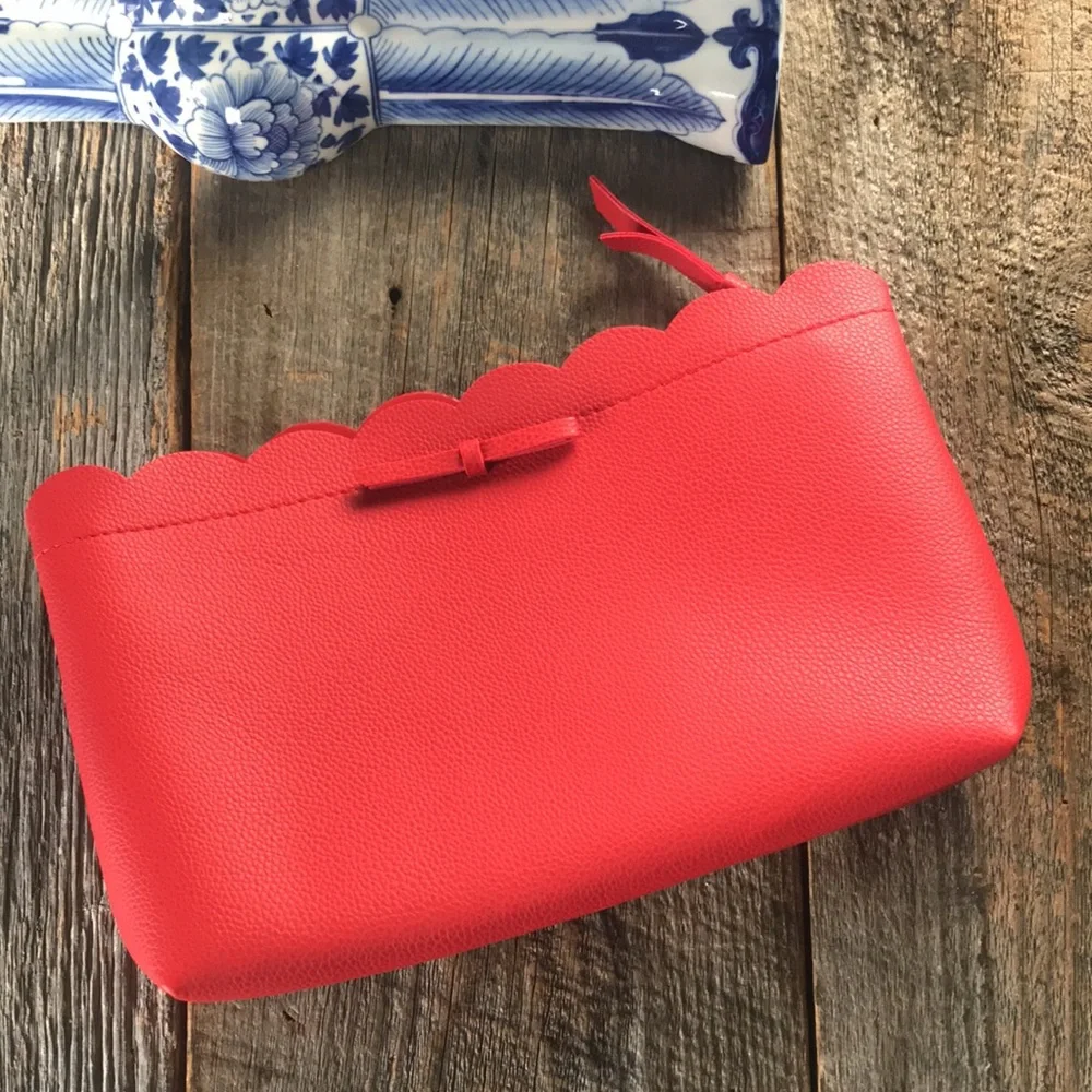 Canvas Stripe and Red Scalloped Make-Up Bags - Picture 3 of 13